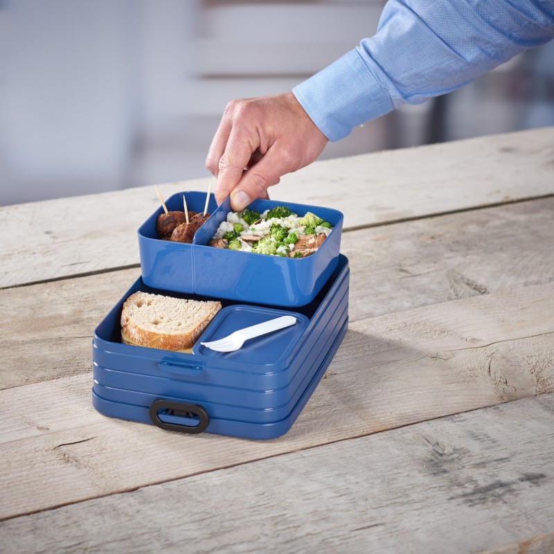 Lunchbox z przegródkami, pojemniczkiem i widelcem Bento Nordic Denim Mepal