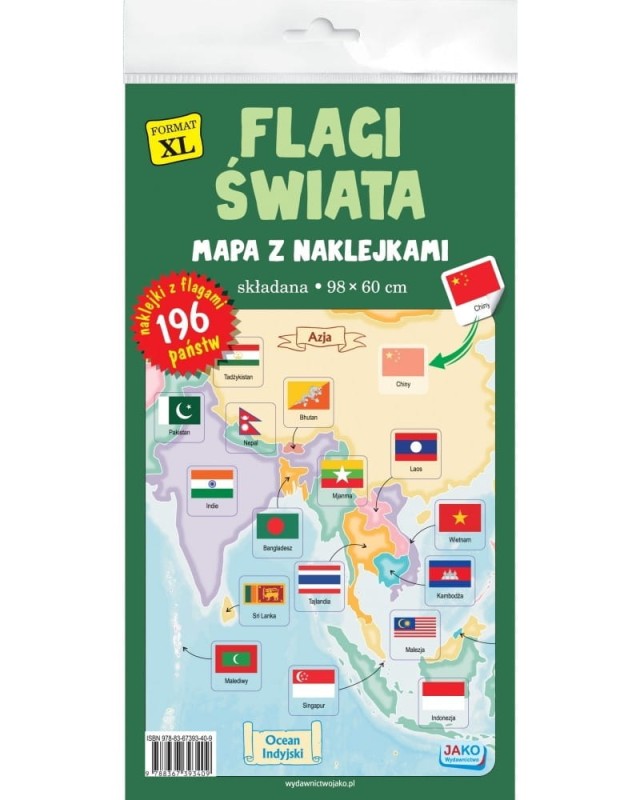 Flagi świata. Mapa z naklejkami 96 x 60 cm