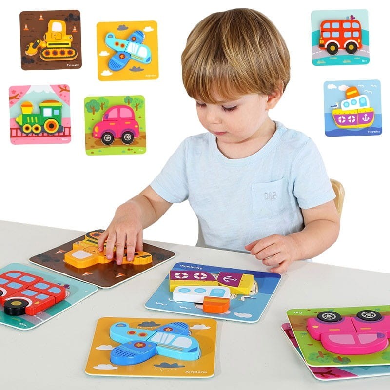 Drewniane Układanki 6w1 Puzzle Pojazdy - Tooky Toy