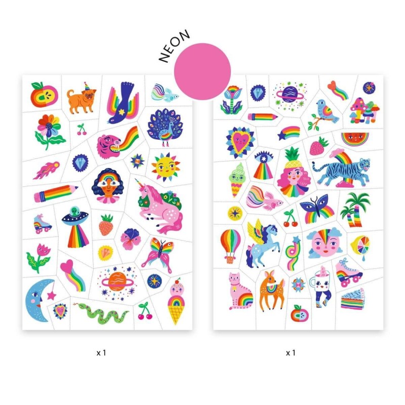 Tatuaże Dziecięce Neonowe Tęczowe Wzory - Djeco