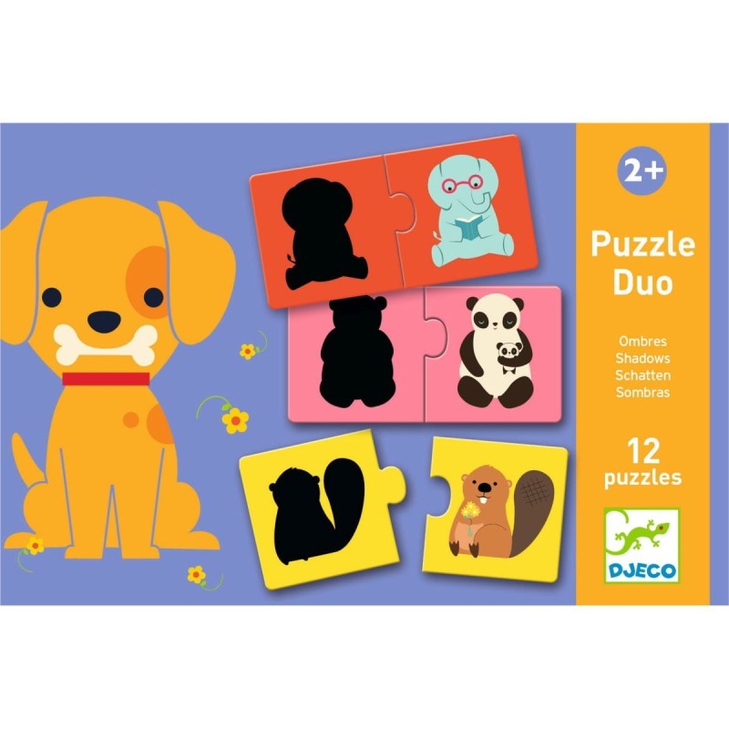 Puzzle dwuelementowe Dopasuj Cienie Zwierzątek - Djeco