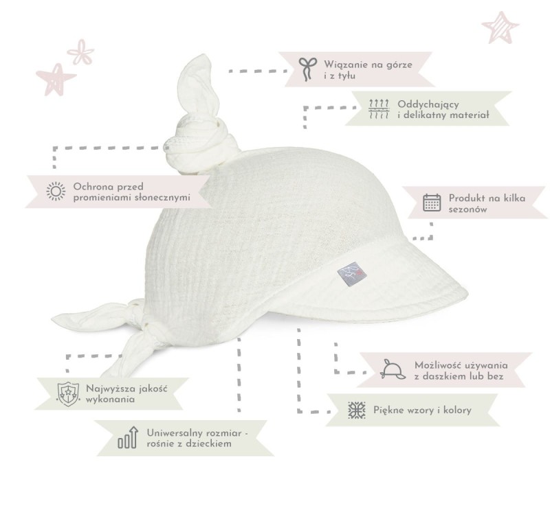 Muślinowa Chustka Supełkowa z Daszkiem Biała - BabySteps