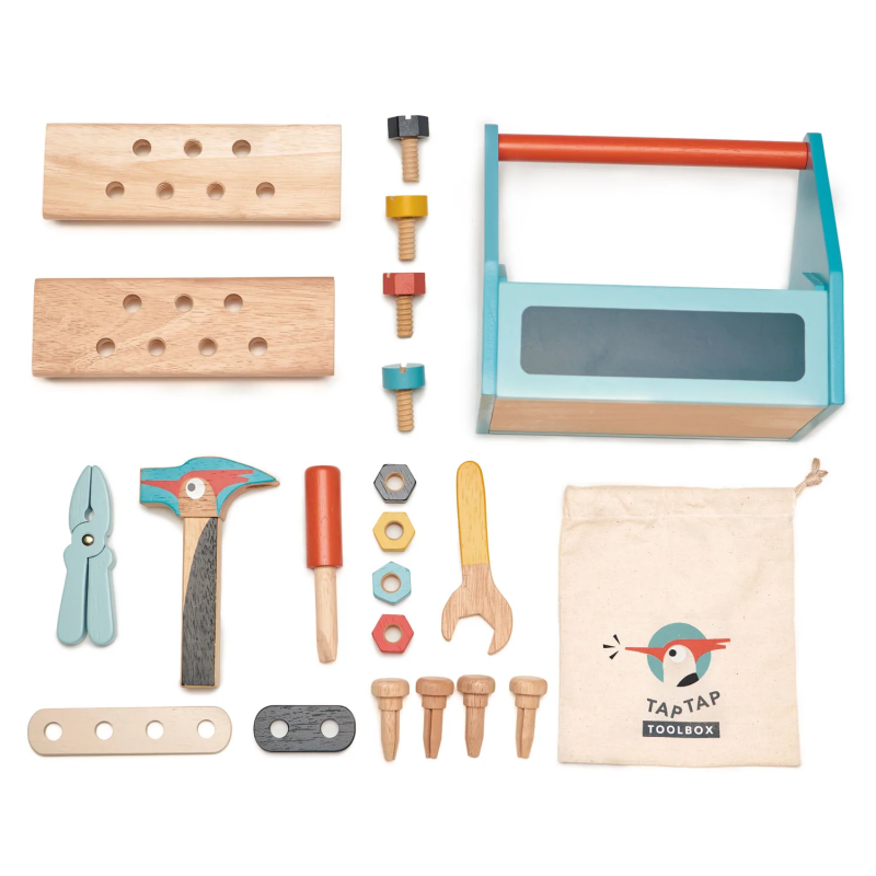 Skrzynka z Drewnianymi Narzędziami i Śrubami Tool box - Tender Leaf Toys