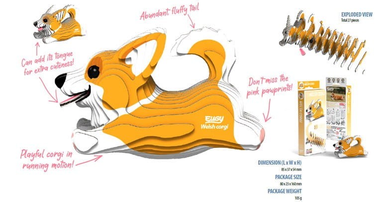Trójwymiarowa Układanka Pies Corgi Puzzle 3D - Eugy
