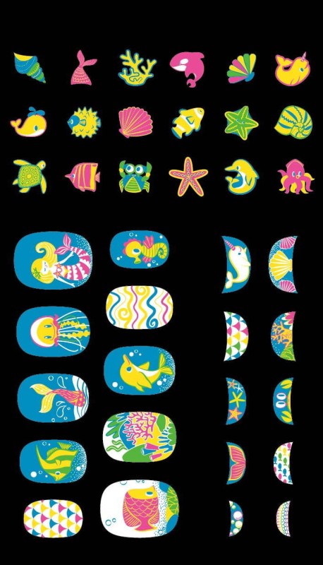 Fluorescencyjne Naklejki na paznokcie dla dzieci Ocean - Avenir