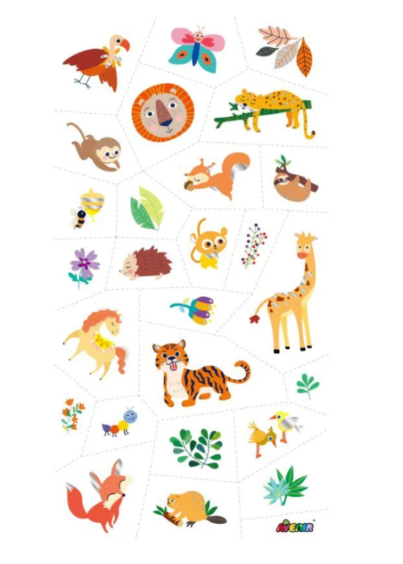 Tatuaże dla dzieci Zwierzęta z Dżungli błyszczące 50 szt. - Avenir