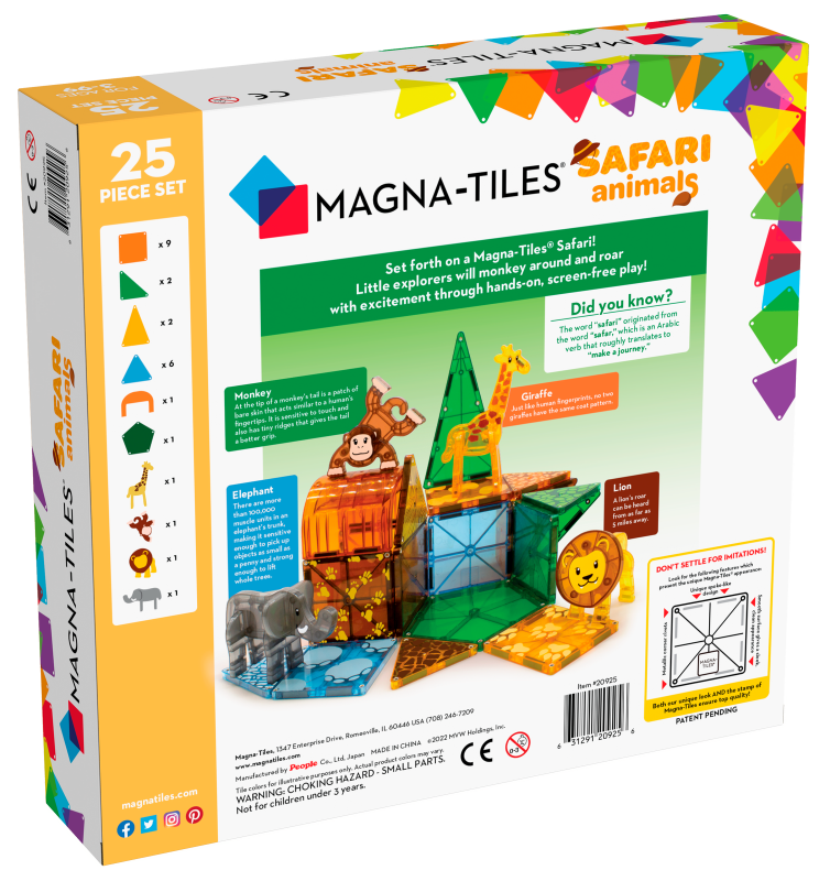 Klocki Magnetyczne zwierzęta safari 25 el. MAGNA-TILES