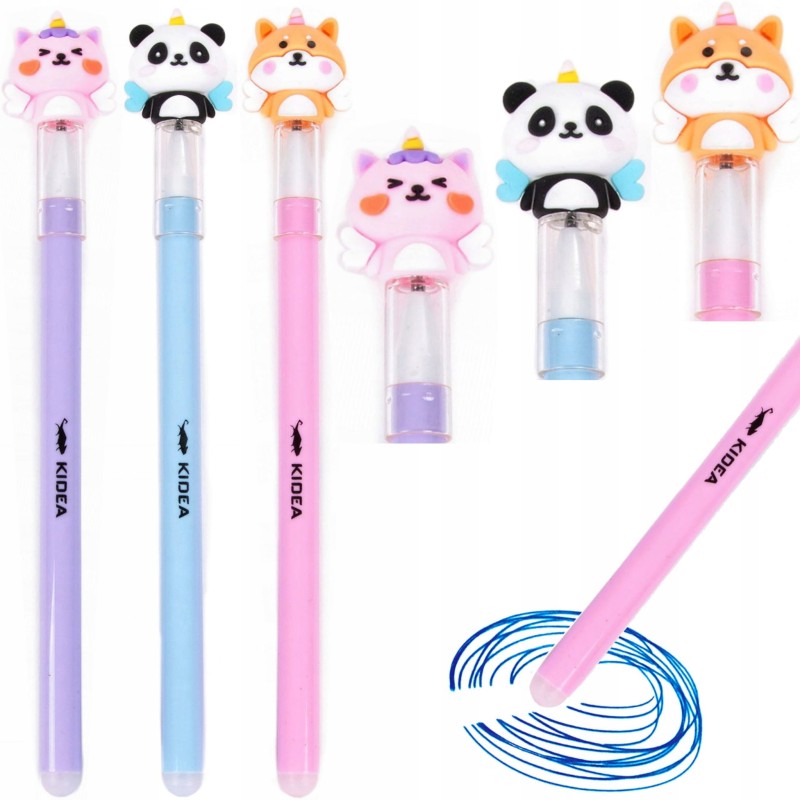 3x długopisy wymazywalne z figurką w kształcie zwierzaka Kidea
