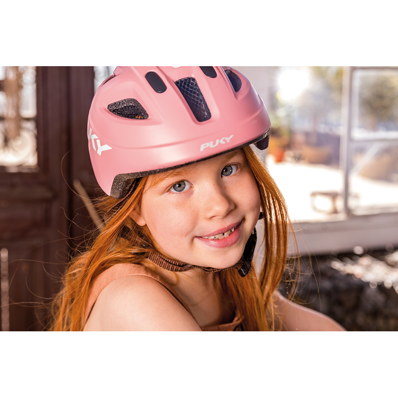 Kask dziecięcy rowerowy ze światełkiem Puky S różowy 48-55 cm