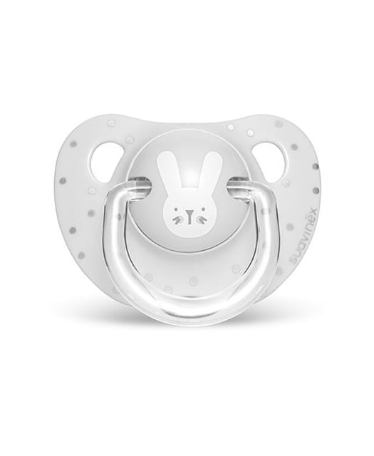 Smoczek anatomiczny silikonowy 0-6m Królik szary Hygge - Suavinex