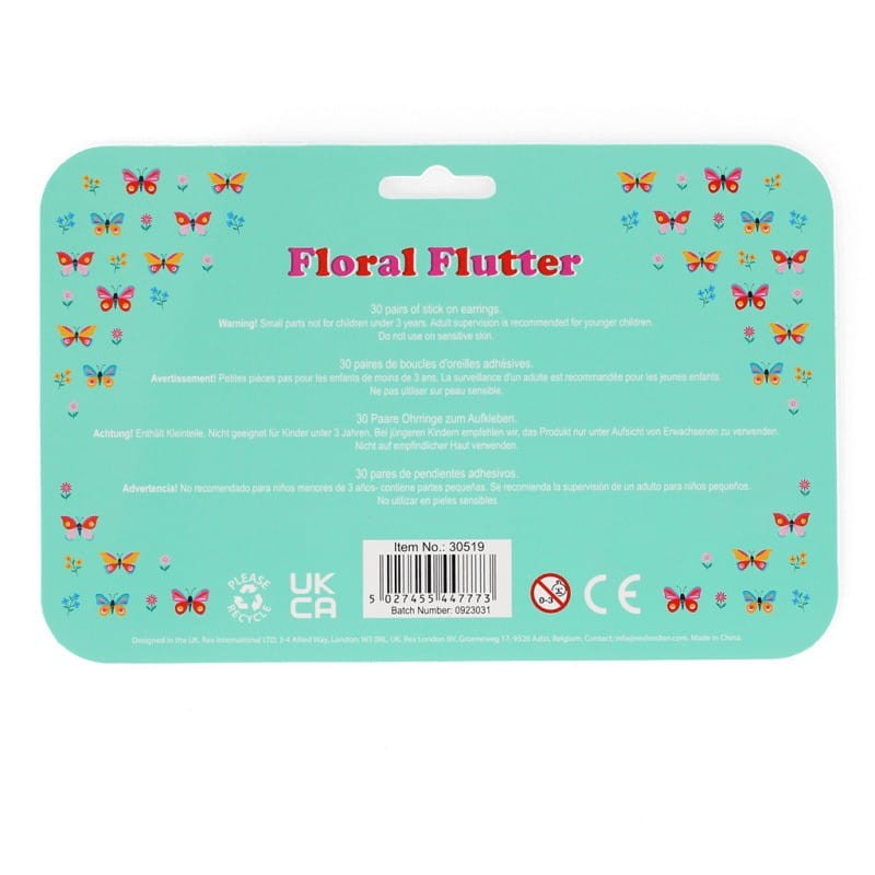 Kolczyki samoprzylepne kwiatki motylki Rex London