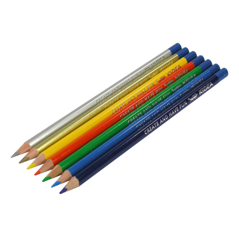 Kredki ołówkowe trójkątne 12 kolorów złoty i srebrny KIDEA