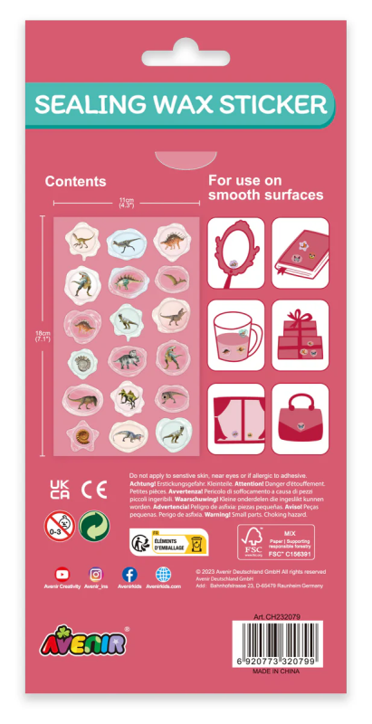 Naklejki z dinozaurami 18 szt. woskowe Avenir