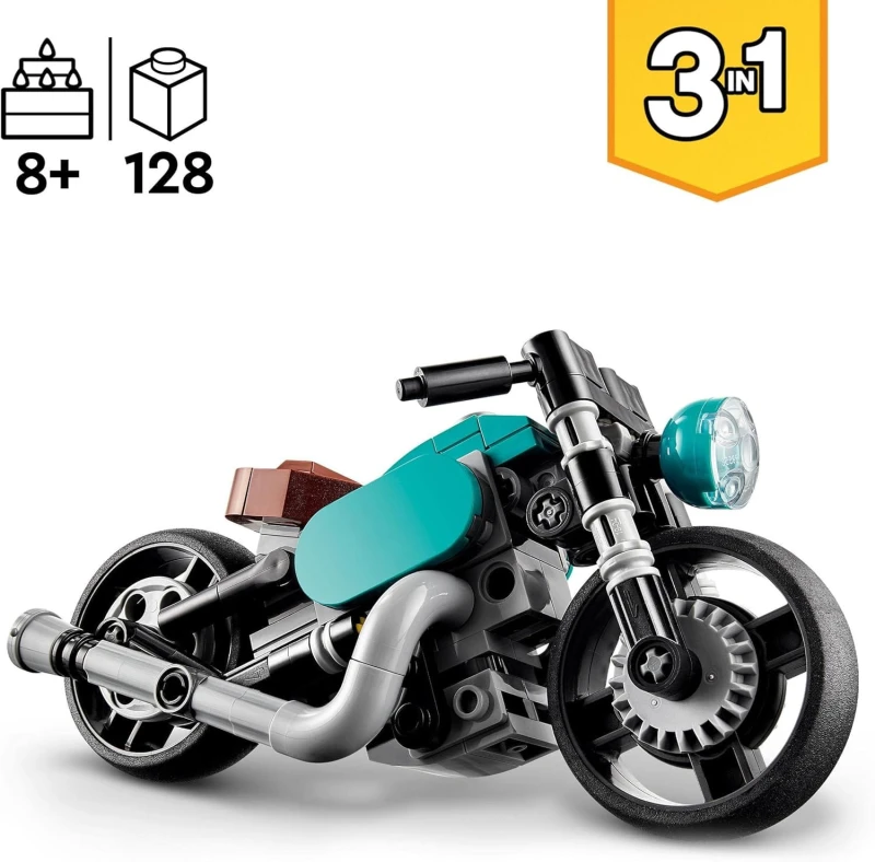 Motocykl vintage Lego Creator 3w1 rower, dragster 31135