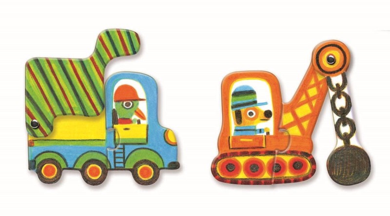 Puzzle dwuelementowe ruchome Pojazdy - Djeco