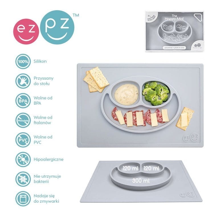 Silikonowy Talerzyk 2w1 Happy Mat Szary - ezpz