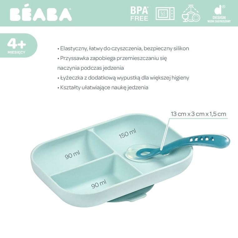 Trójdzielny Talerzyk z Przyssawką i Łyżeczka Blue - Beaba