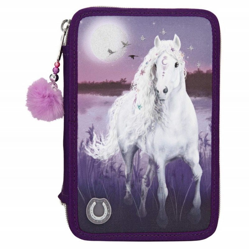 Fioletowy Piórnik z Koniem Podświetlany Led - Miss Melody