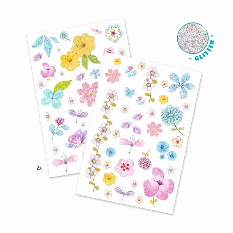 Tatuaże Dziecięce z Brokatem Kwiaty - Djeco