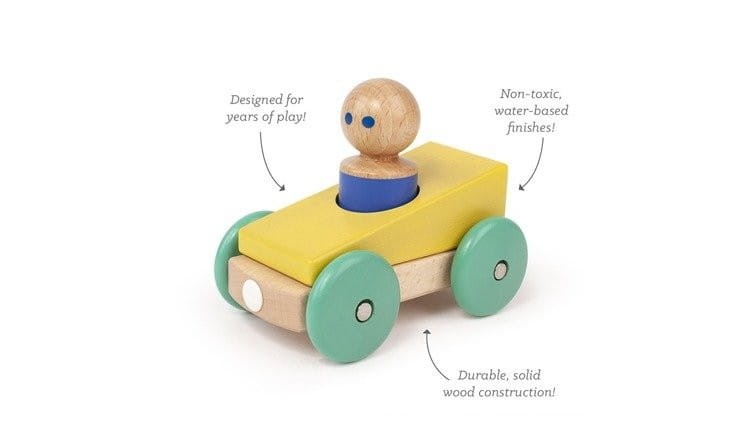 Drewniane klocki magnetyczne BABY & TODDLER Żółte Auto - TEGU