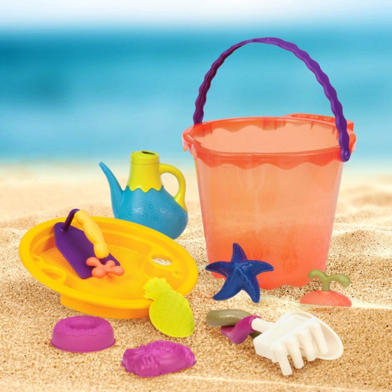 Duże Wiaderko z akcesoriami do Piasku Shore Thing! Pomarańczowe  - B.toys
