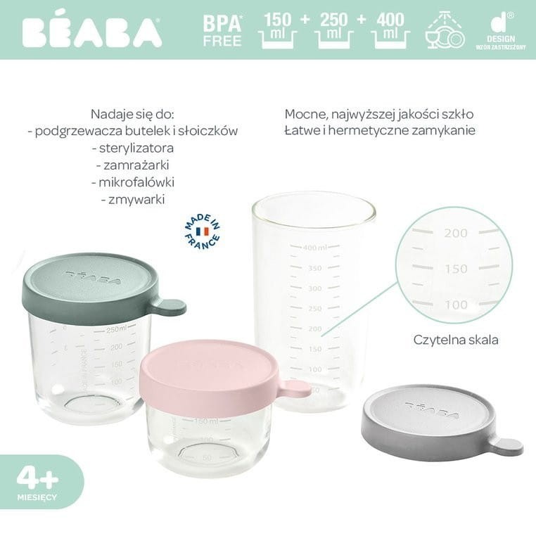Pojemniki słoiczki szklane z hermetycznym wieczkiem 150 +250 + 400 ml - Beaba