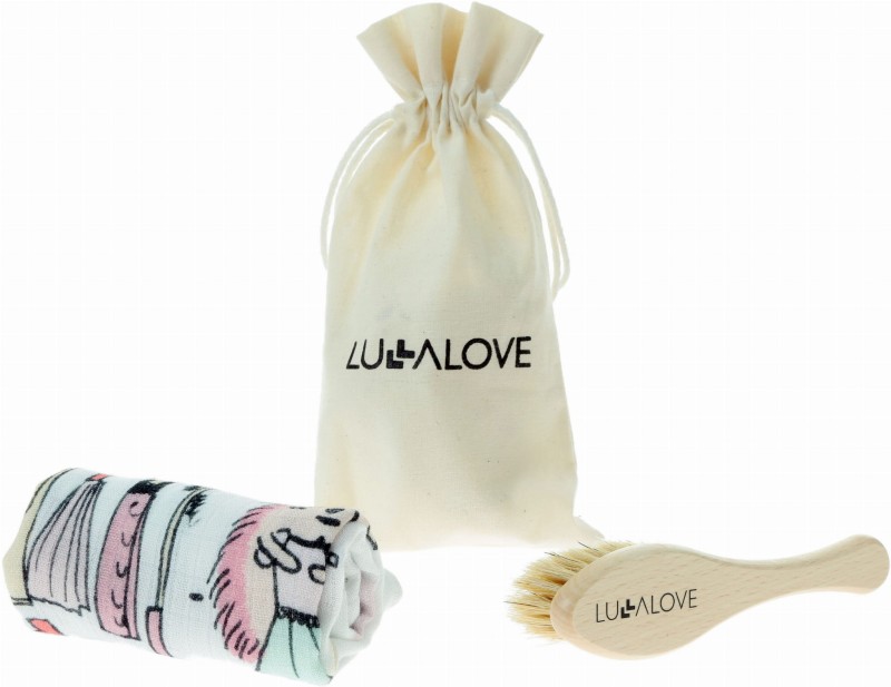 Szczotka z naturalnego włosia na ciemieniuchę + myjka jeże róż - Lullalove