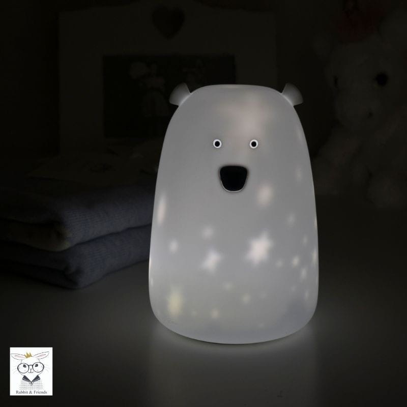Miękka Silikonowa Lampka LED Biały Miś w gwiazdki - Rabbit & Friends