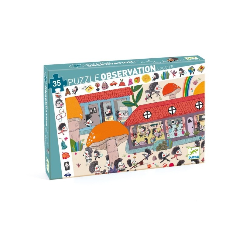 Puzzle obserwacyjne Szkoła Jeży 35 el. z plakatem - Djeco