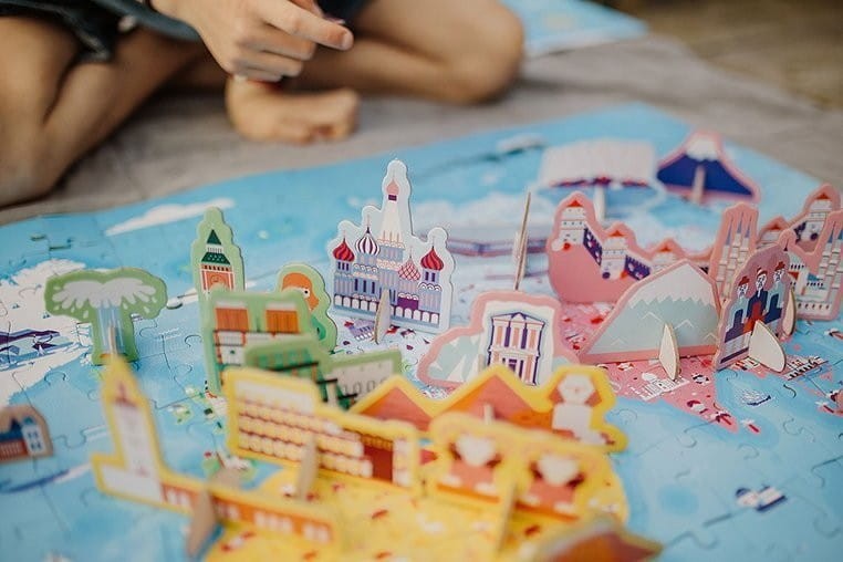 Puzzle edukacyjne z figurkami 3D Cuda świata 350 elementów - Janod