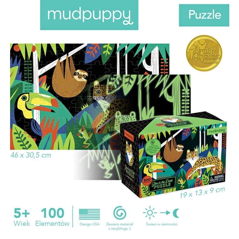 Świecące w Ciemności Puzzle Las Tropikalny 100 el. - Mudpuppy