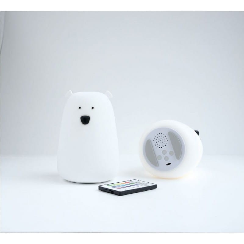 Miękka Silikonowa Lampka LED z pilotem i głośniczkiem Biały Miś - Rabbit & Friends