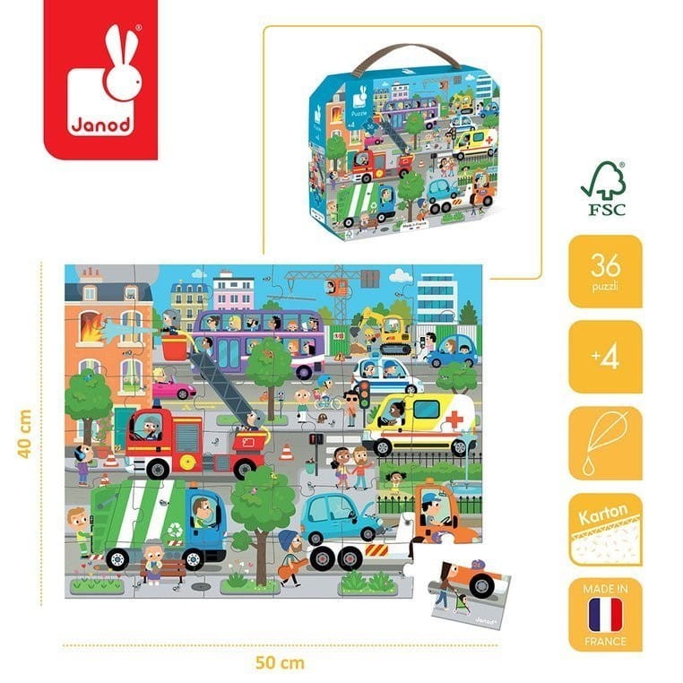 Puzzle w walizce 36 el. Pojazdy - Janod