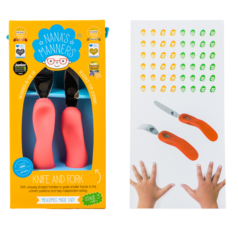 Sztućce Nana's Manners Widelec i Nóż ETAP 3 Różowy 3-9 lat