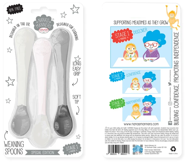 3 Łyżeczki do Karmienia Dzieci Etap 1 szare - Nana's Manners