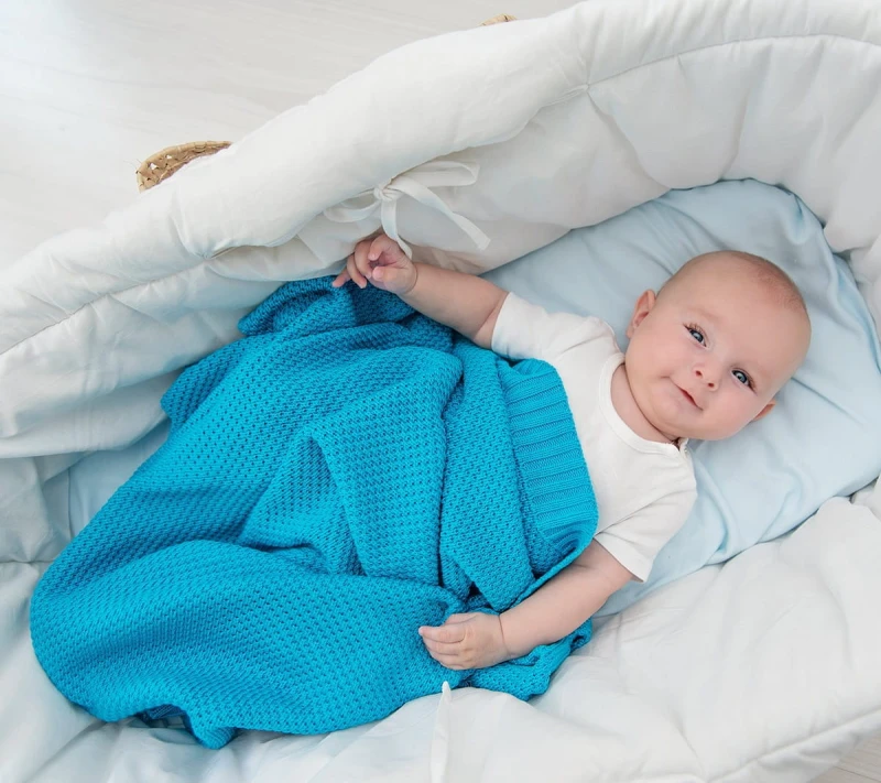 Kocyk Bambusowy 80x100 cm Turkusowy Splot Makaronik - Lullalove