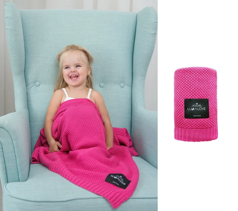 Kocyk Bambusowy 80x100 cm Malinowy Splot Makaronik - Lullalove