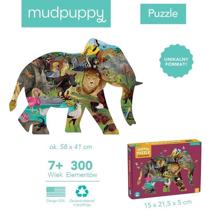 Puzzle kształty Słoń Safari 300el. - Mudpuppy