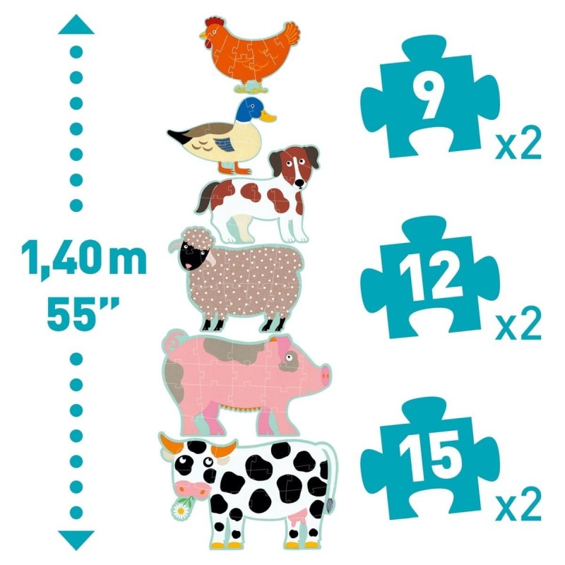 Puzzle 9-12-15 el. Gigant Zwierzęta na Wsi - Djeco