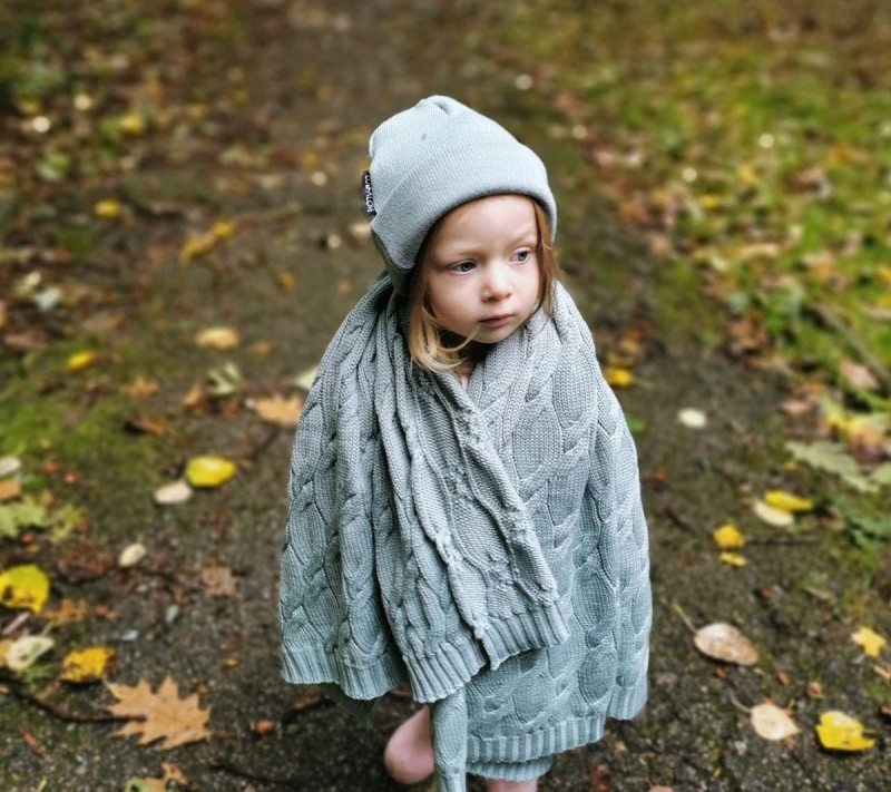 Kocyk z Wełny Merino 80x100 cm Szałwiowy - Lullalove