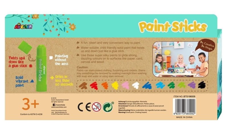 Wszechstronne Farby w Kredce 12 szt. Paint Sticks - Avenir