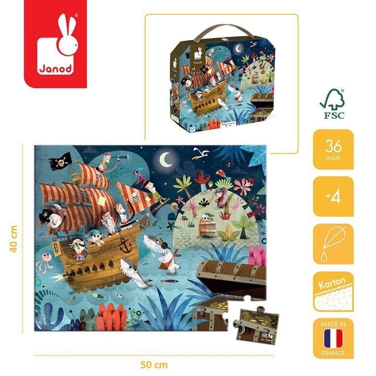 Puzzle w walizce 36 el. Wyprawa po Skarb - Janod