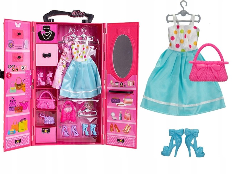 Szafa z Ubrankami dla Lalki Różowa - Askato