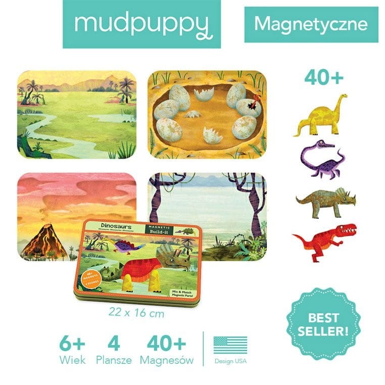 Magnetyczna Układanka w Pudełku Dinozaury - Mudpuppy