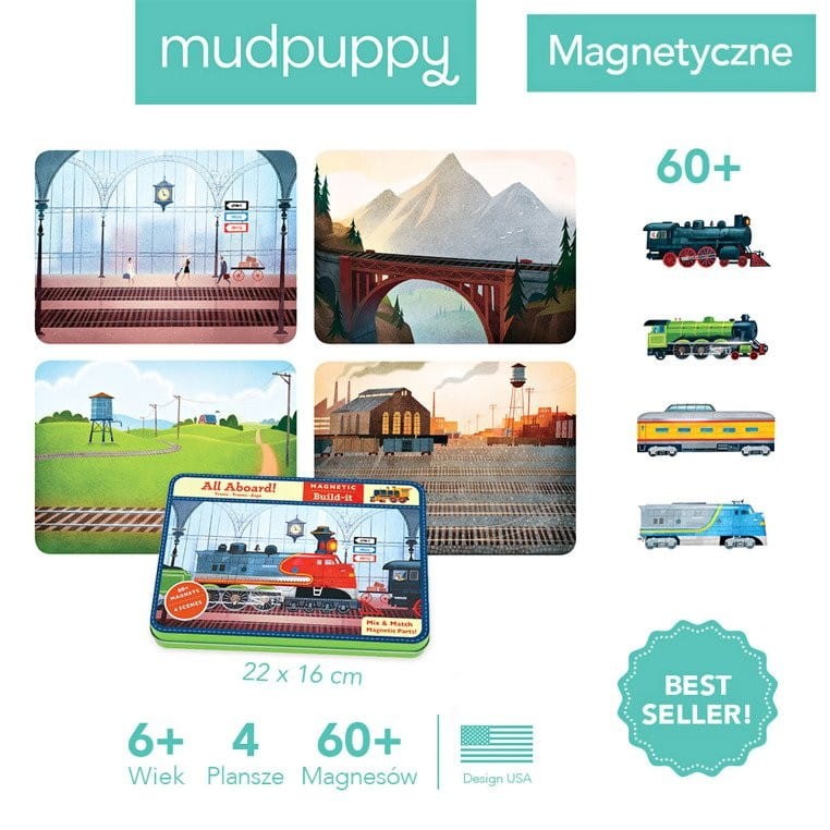 Magnetyczna Układanka w Pudełku Pociągi - Mudpuppy