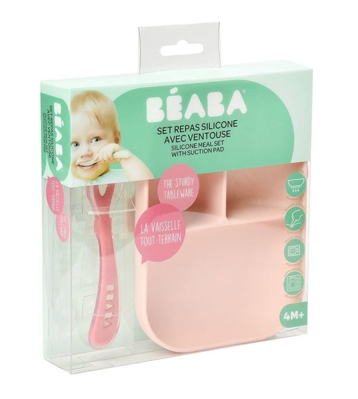 Trójdzielny Talerzyk z Przyssawką i Łyżeczka Pink - Beaba