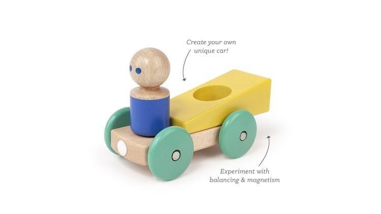 Drewniane klocki magnetyczne BABY & TODDLER Żółte Auto - TEGU