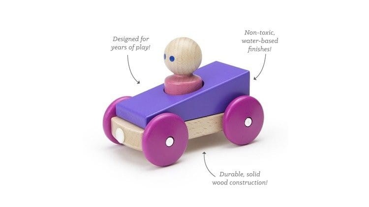 Drewniane klocki magnetyczne BABY & TODDLER Fioletowe Auto - TEGU