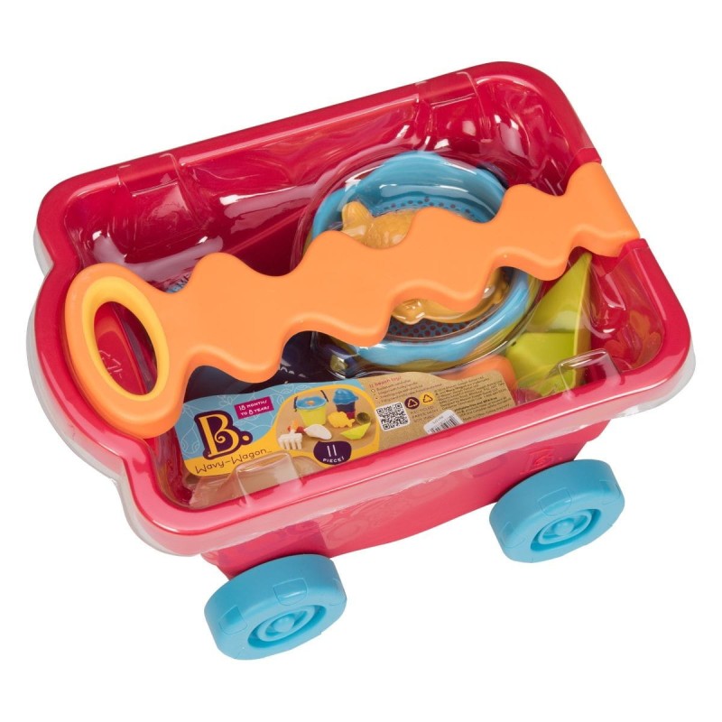 Czerwona przyczepka do Piasku Wagonik z akcesoriami Wavey - B.toys