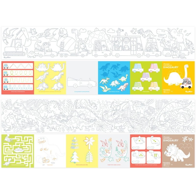 Zestaw 3 rysowanek: kolorowanki DINOZAURY + 2x Szlaczki